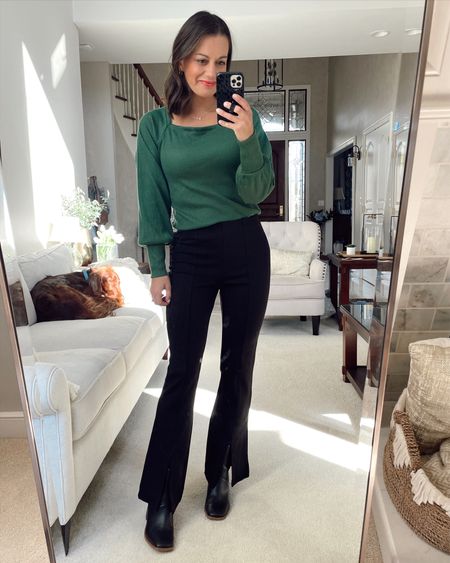 #walmartpartner #walmartfashion @walmartfashion Walmart try on! 

Black split hem pants are SO GOOD! Run true to size to a tad small - wearing a small. Green ribbed top runs true to size to a tad big - wearing a small. 

#LTKunder50 #LTKHoliday #LTKSeasonal
