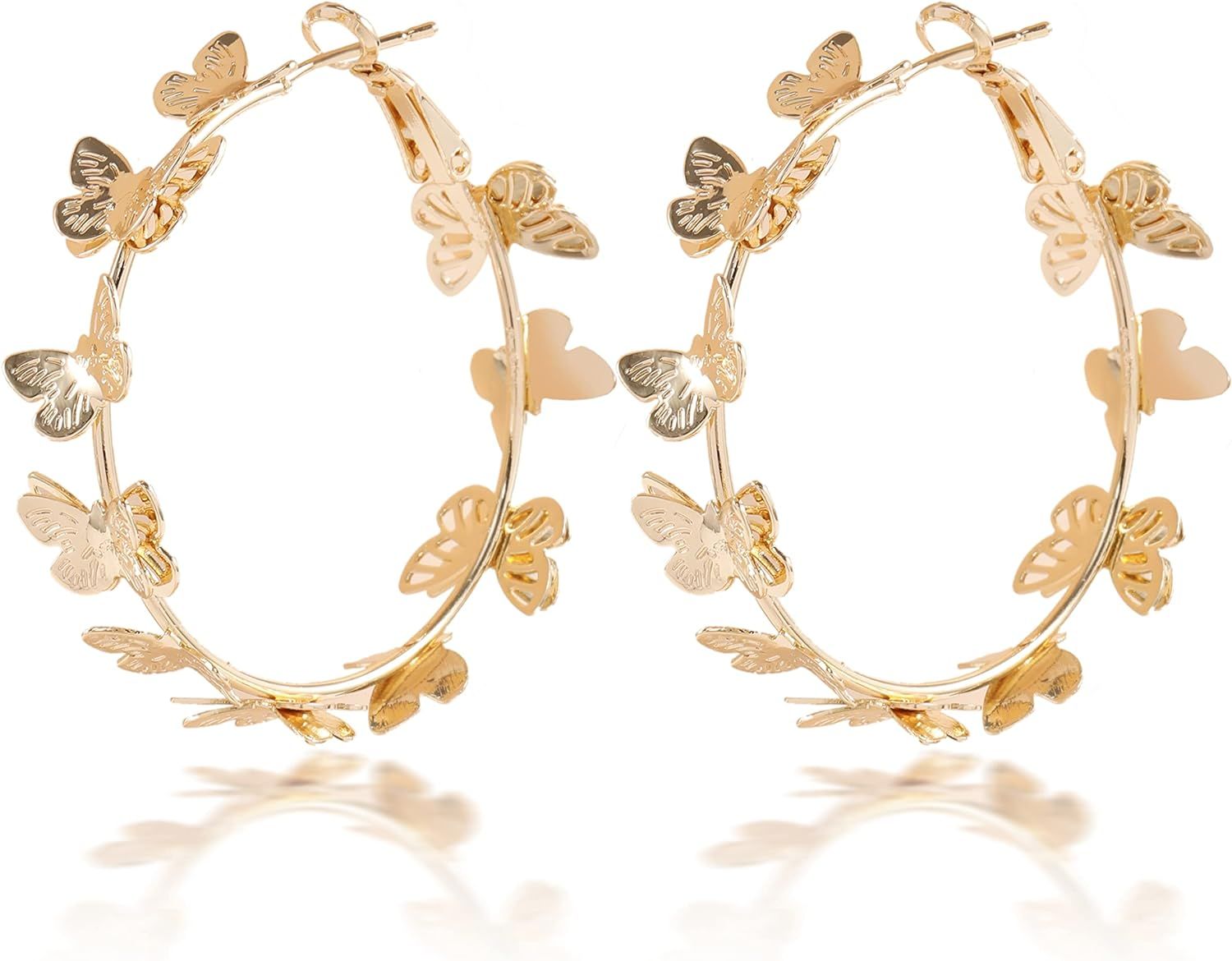 Big Hoop Butterfly Earrings for Women , Gold Monarch Butterfly Earrings , Gift Butterfly Party or... | Amazon (US)