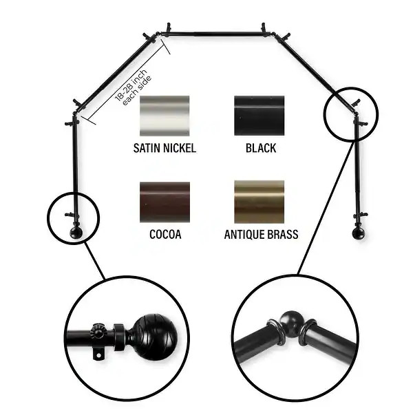 InStyleDesign 13/16" Desmond 5-Sided Bay Window Curtain Rod (18-28 inch each side) - Black | Bed Bath & Beyond