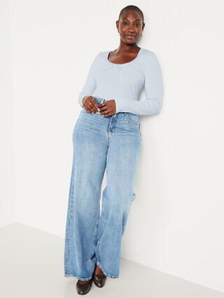 Scoop-Neck Long-Sleeve Ribbed Top | Old Navy (US)