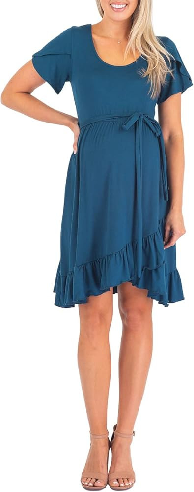 Mother Bee Maternity Knee Length Wrap Dress with Adjustable Belt | Amazon (US)