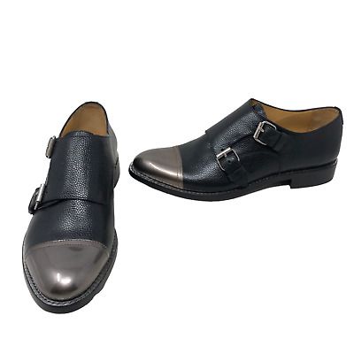 NWOB Angela Scott Black Silver Double Monk Colin Cap Toe Shoes Sz 39.5 EU 8.5 US | eBay US