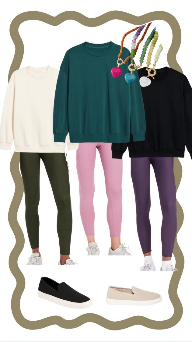 This is my favorite legging + sweatshirt combo. My secret is: I order the sweatshirts in a tall size so they are longer to cover my booty. I have these leggings in just about every color. I love that they have a pocket on the side for my phone and they have just enough tummy control to be comfy all day long.

I wear an XL in both.

#LTKMidsize #LTKActive #LTKSaleAlert