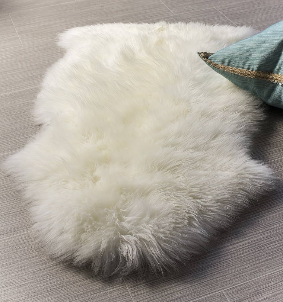 Super Area Rugs Genuine New Zealand Fluffy Sheepskin Rug for Bedroom Living Room, Natural, Large ... | Amazon (US)