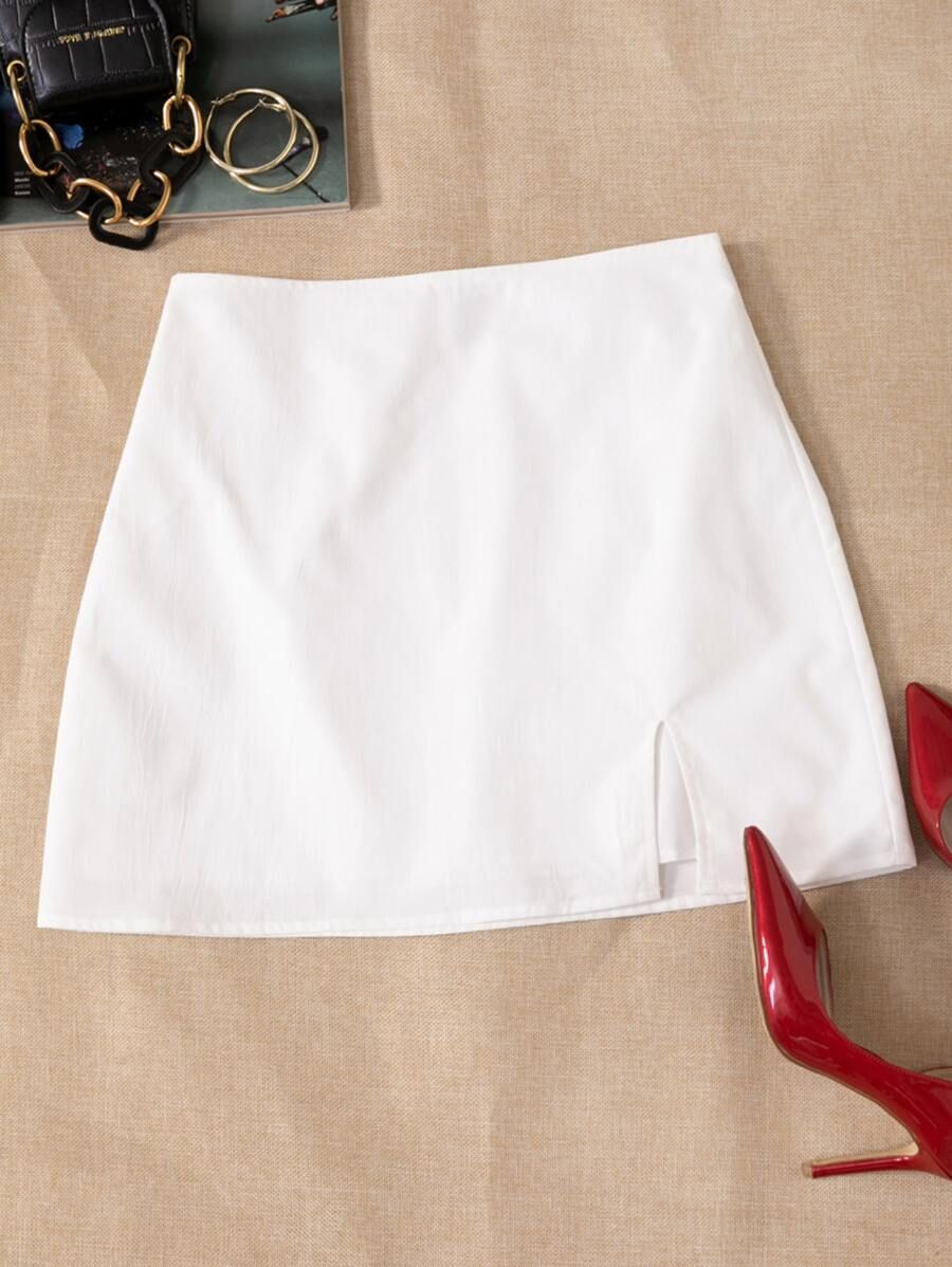 Solid Split Hem Zipper Skirt | SHEIN