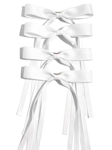 Ayesha Hair Bows Clips Ribbon Bowknot with Long Tail 4pcs White Hair Bows Barrettes Hair Accessories for Women Girls 4pcs (white) | Amazon (US)