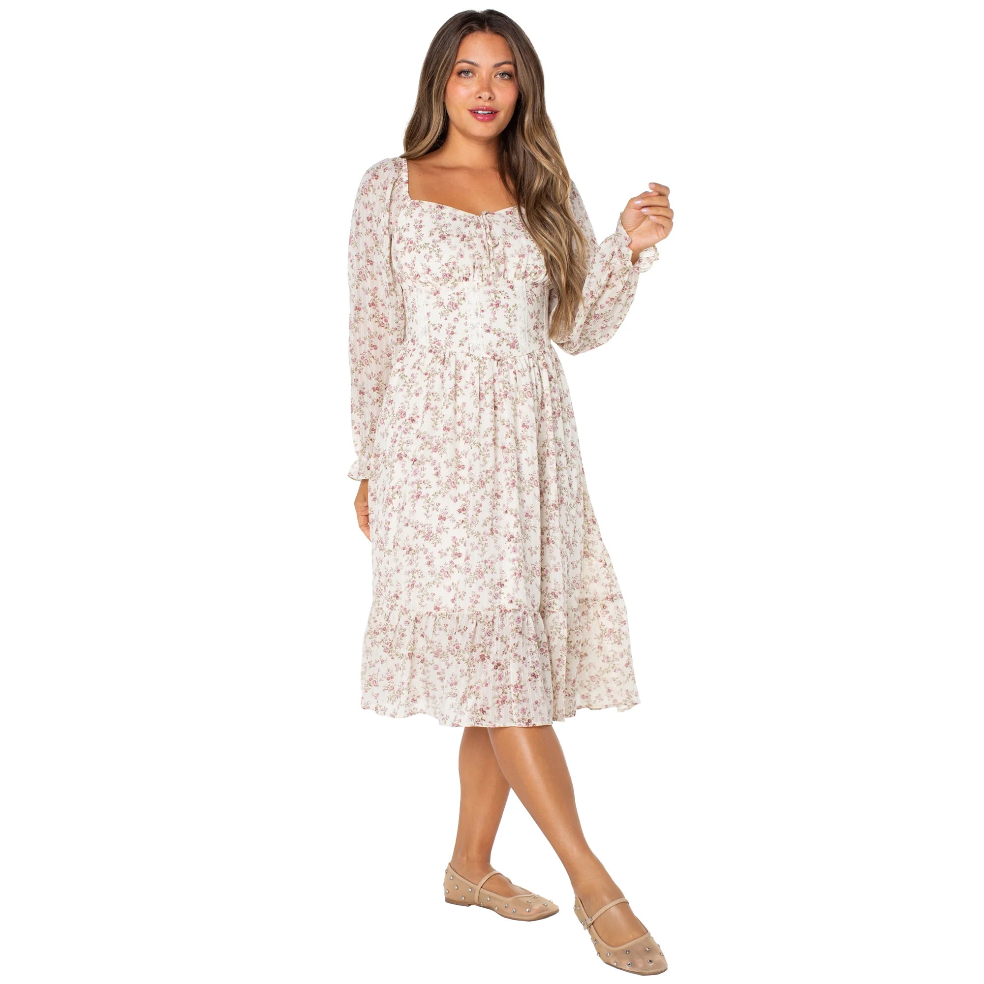 Celebrity Pink Women's and Women's Plus Long Sleeve Midi Dress, Sizes XS-4X | Walmart (US)