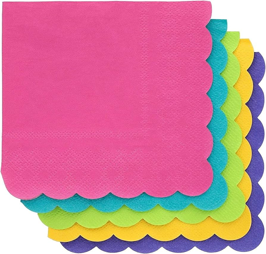 Juvale 2-Ply Paper Cocktail Napkins, Scalloped Edge, Tropical Colors (200 Pack) | Amazon (US)