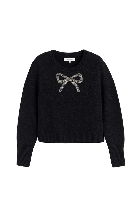 Black Wool-Cashmere Embellished Bow Sweater | Chinti & Parker