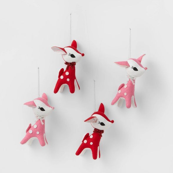 4ct Retro Deer Christmas Ornament Set Pink/Red - Wondershop&#8482; | Target