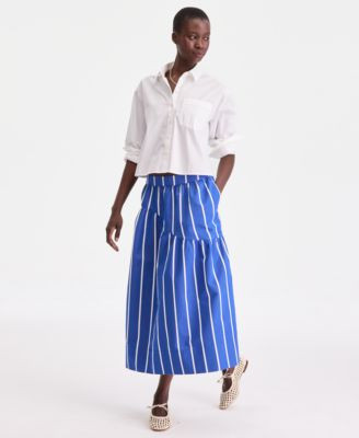 On 34th Women's Pull On Stella Poplin Midi Skirt, Macy's Exclusive - Cobalt Combo | Macy's