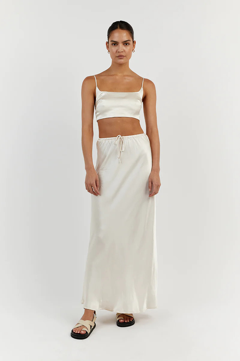 SIMONE PEARL SATIN MIDI SKIRT | DISSH