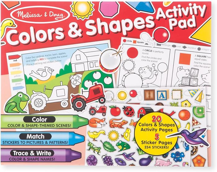 Melissa & Doug Colors & Shapes Activity Pad, Jumbo Coloring & Sticker Book     Over 230 Stickers ... | Amazon (US)