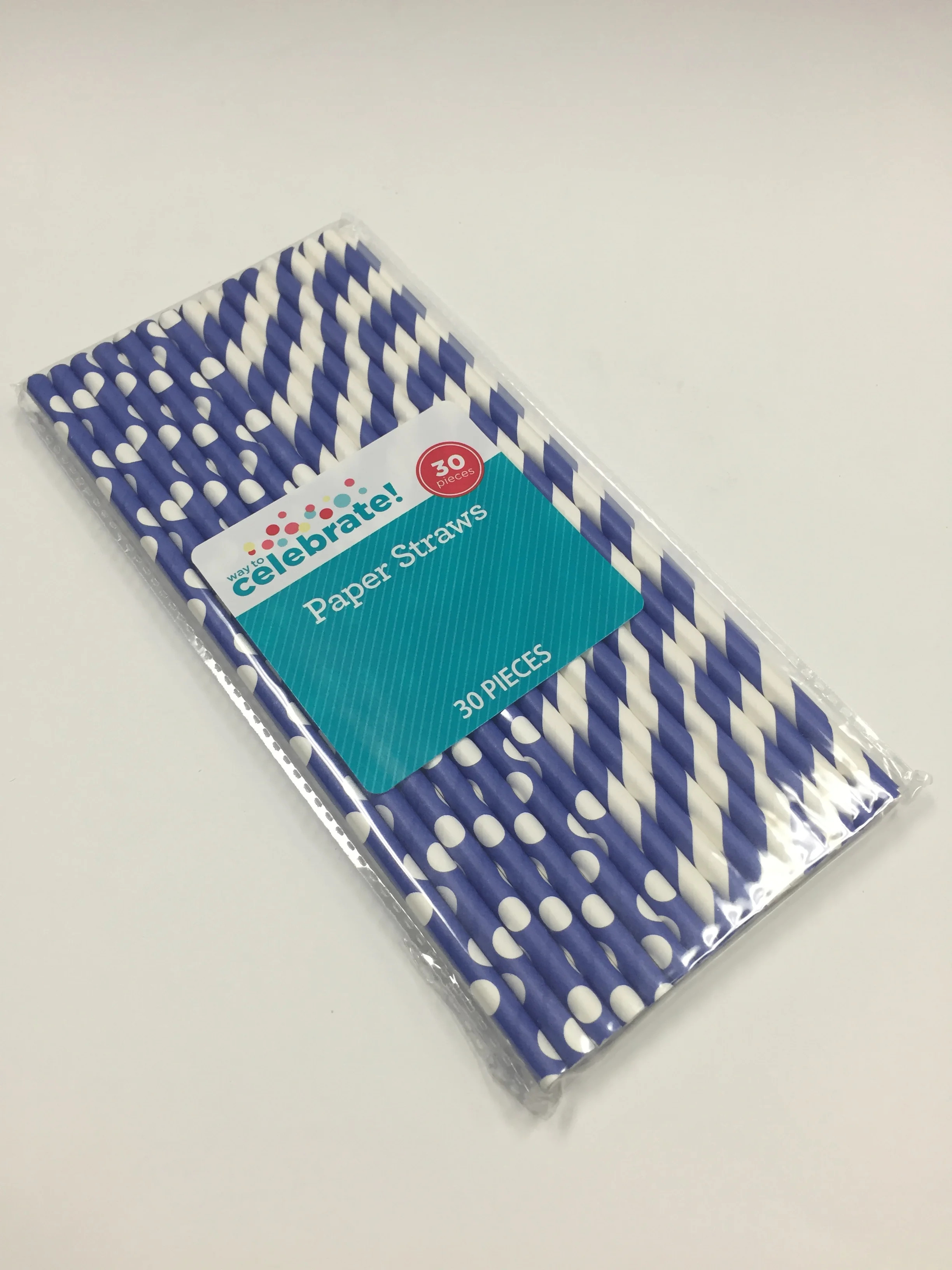Way to Celebrate! Blue Polka Dot & Striped Paper Straws, 30ct - Walmart.com | Walmart (US)