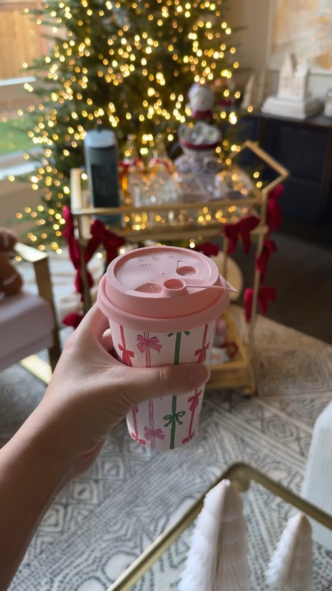How cute are these bow hot cups?! I love the pink lids! 💗

Bar cart, condiment server, bow garland, Christmas coffee cups, Keurig K-Mini Coffee Maker, coffee roasters cinnamon sugar, Medium Roast Coffee Pods, gingerbread house, snowman 2 tier server, syrup dispensers, santa mug, Christmas tree, tree skirt, ribbon, paper table top decorations, garland

#LTKHoliday #LTKHome