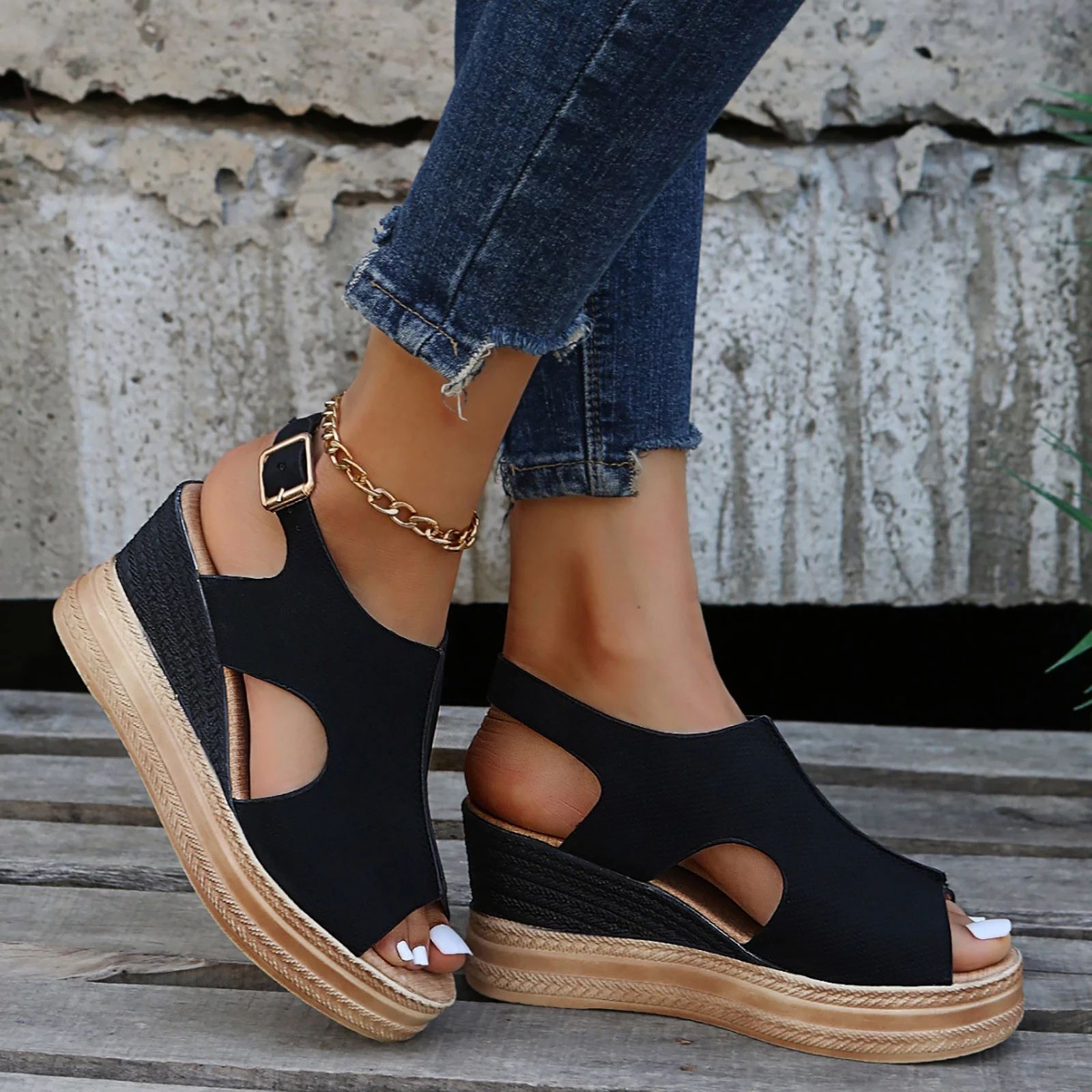 CTEEGC Sandals for Women Dressy Summer Large Size Open Toe Wedges High Heels Beach Sandals | Walmart (US)
