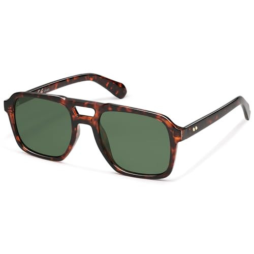 SOJOS Retro Aviator Polarized Sunglasses For Women Men Womens Oversized Thick Square Vintage 70s Sun Glasses SJ2330,Red Tortoise Green | Amazon (US)