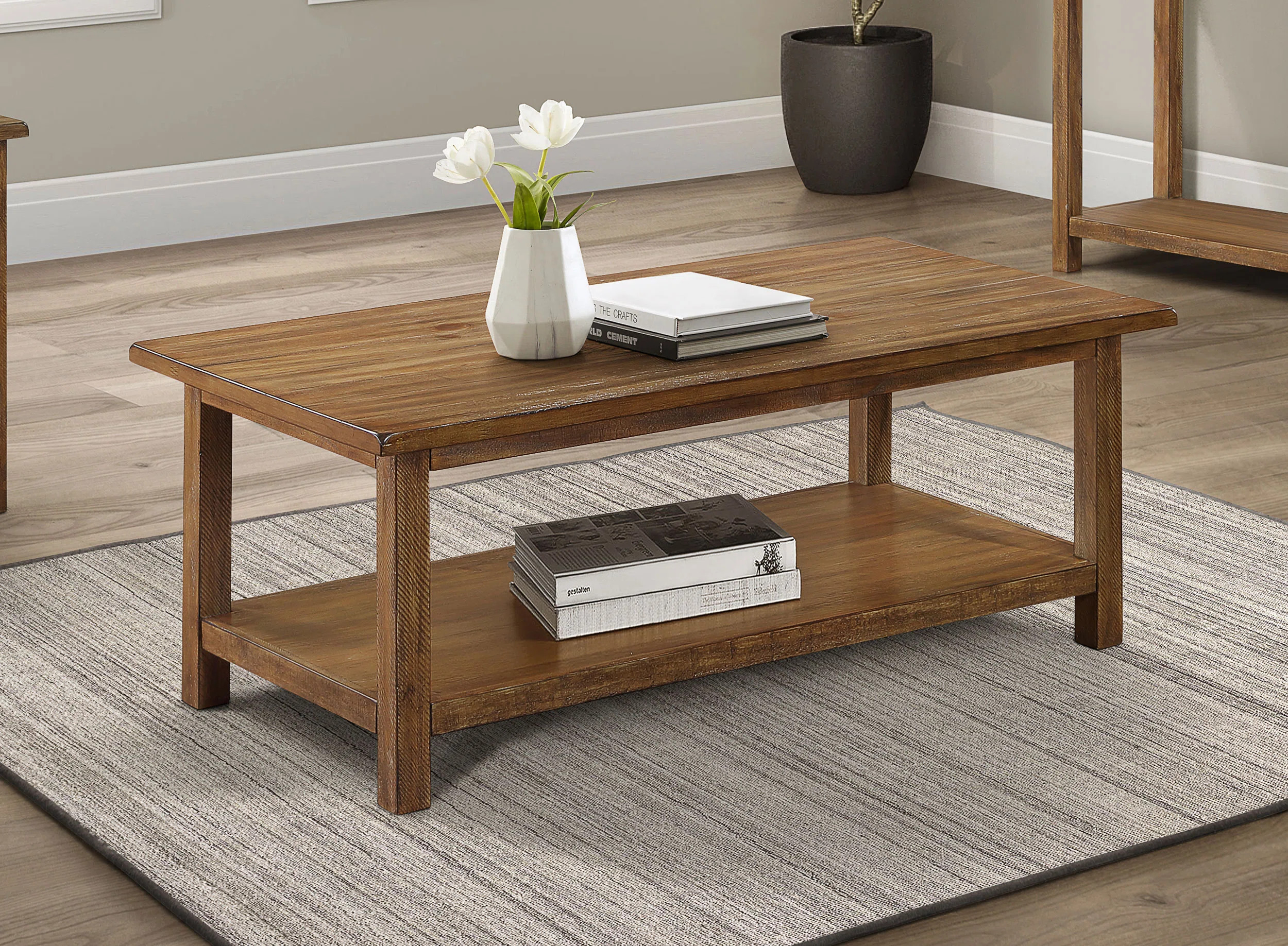 Geddies Wood Coffee Table with Shelf Distressed Brown | Wayfair North America