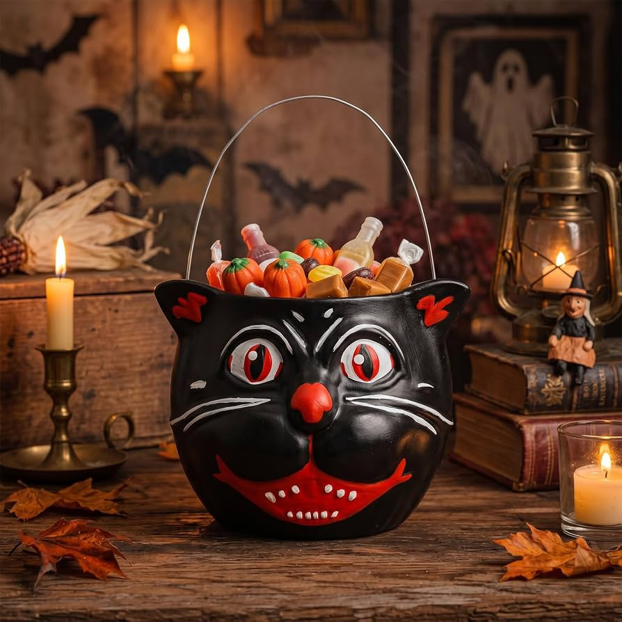 5.5 x 6 Inches Vintage Halloween Resin Bucket Retro Bucket with Handle Rustic Halloween Black Cat... | Amazon (US)