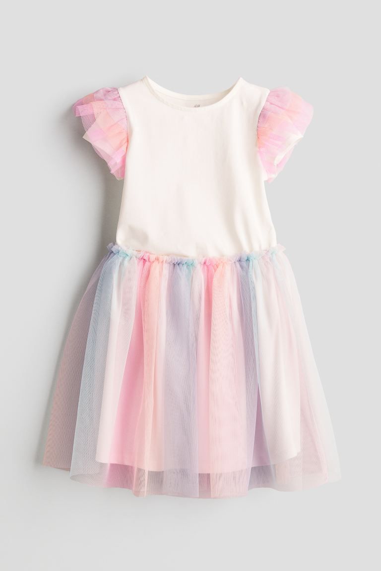 2-piece Top and Tulle Skirt Set - White/multicolored - Kids | H&M US | H&M (US + CA)