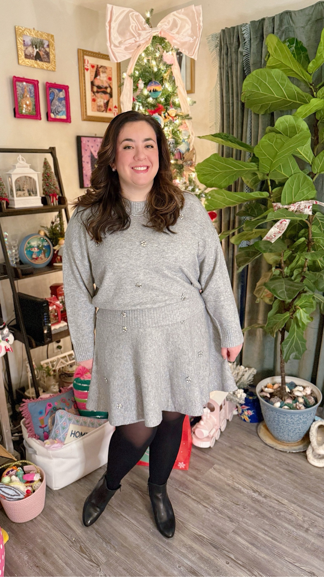 Walmart holiday party outfits, sweater set, sweater skirt, affordable holiday party outfits, bow sweater 

#LTKHoliday #LTKMidsize #LTKFindsUnder50