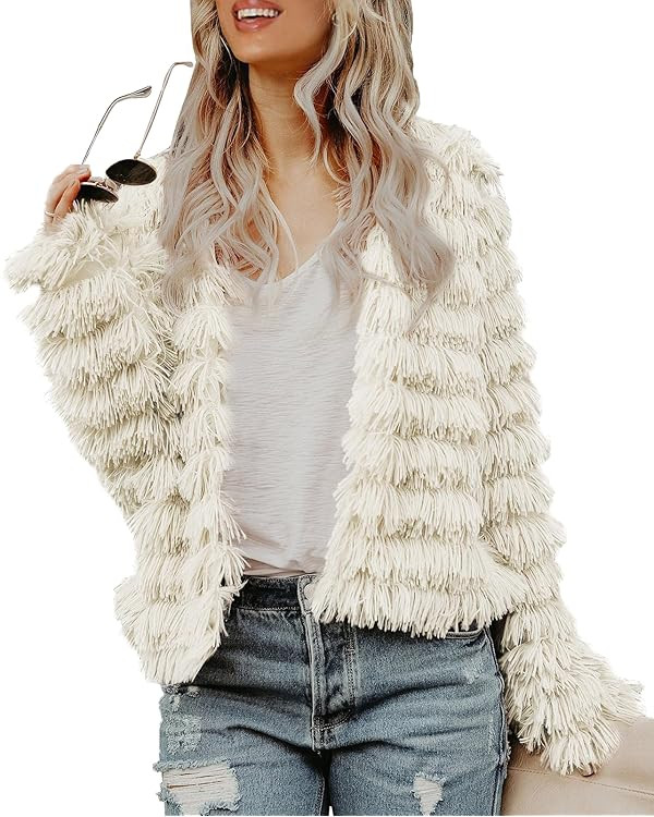 Inorin Womens Fall Open Front Cardigan Faux Fur Coat Vintage Parka Shaggy Jacket Warm Coat Tops | Amazon (US)