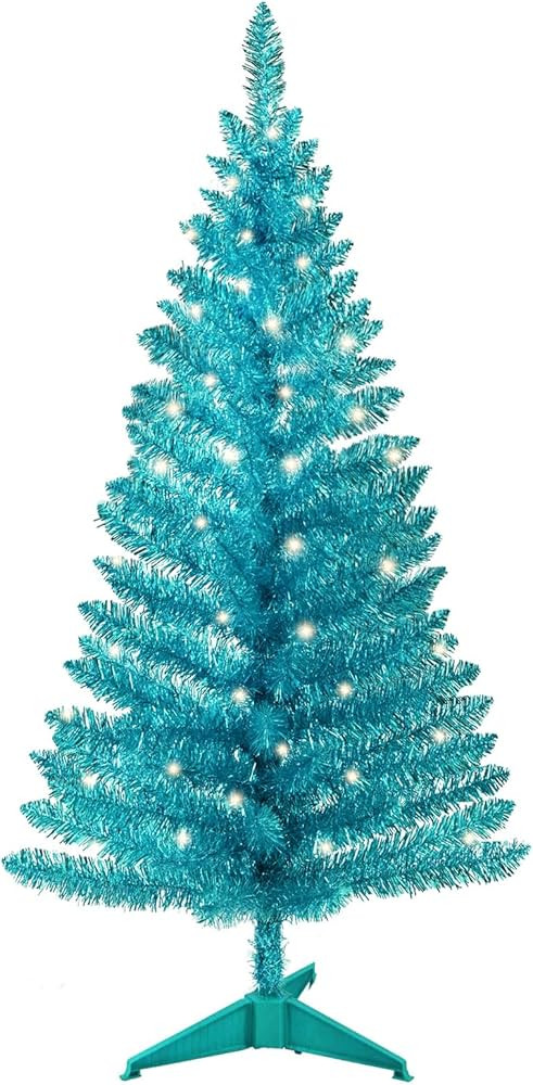 4ft Lighted Artificial Green Christmas Tree, Not Pre-lit Green Tinsel Pine Trees with Lights, Ide... | Amazon (US)
