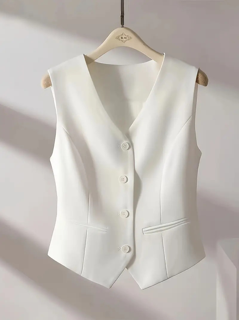 Colete Elegante Sem Mangas Com Botões Frontais Em V, Ideal Para A Primavera E O Outono, Vestuár... | Temu Affiliate Program