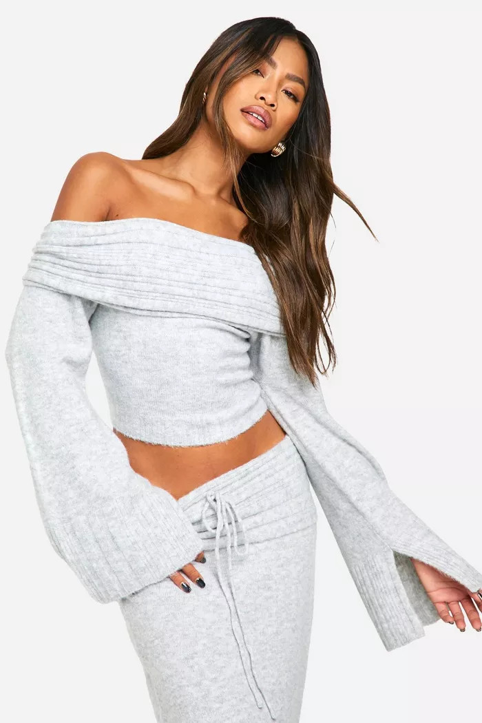 Rib Edge Soft Knit Bardot Jumper | Boohoo.com (UK & IE)
