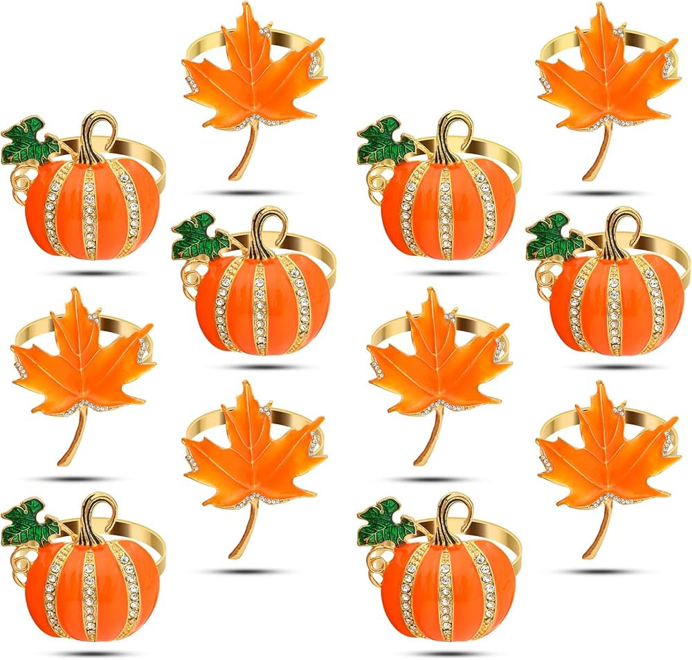 KPOSIYA Fall Napkins Rings, 12 Pcs Thanksgiving Napkin Ring Fall Maple Leaf Napkin Rings and Hall... | Amazon (US)