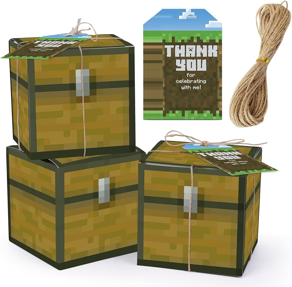 HOMEZZO Pixel Video Game Party Favor Boxes, Set of 16 Pixelated Goody Treat Boxes with Thank You ... | Amazon (US)