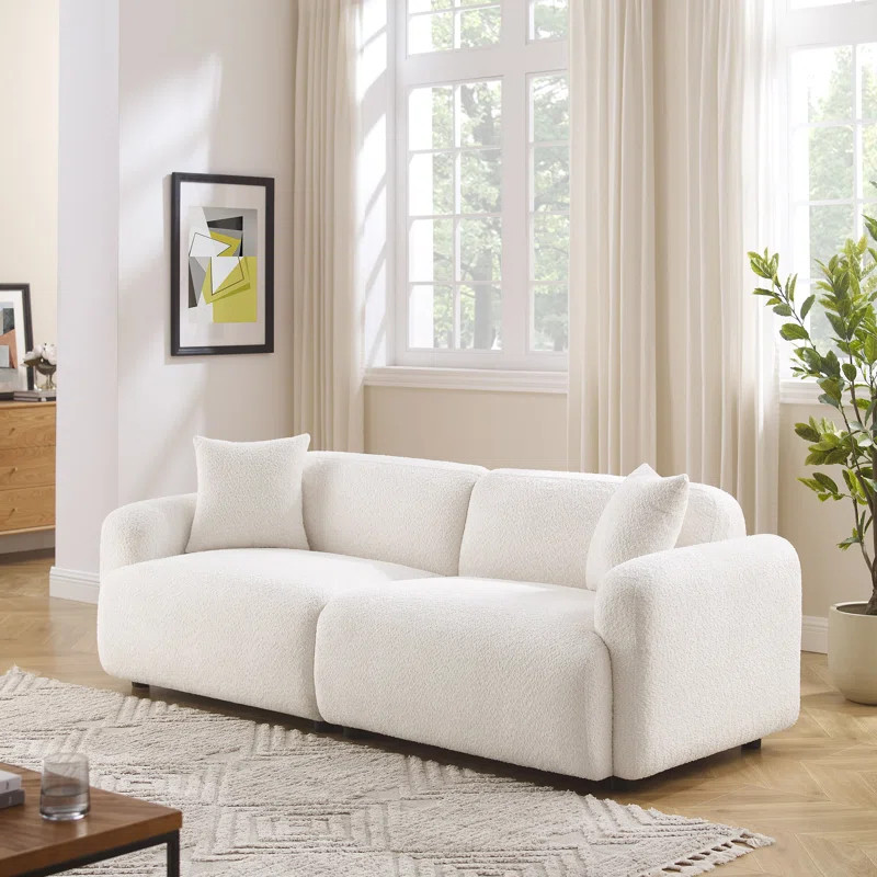 90 "Wide 3 Seat Upholstered Polyester Sofa with Throw Pillows Available in Living Room Apartment | Wayfair North America