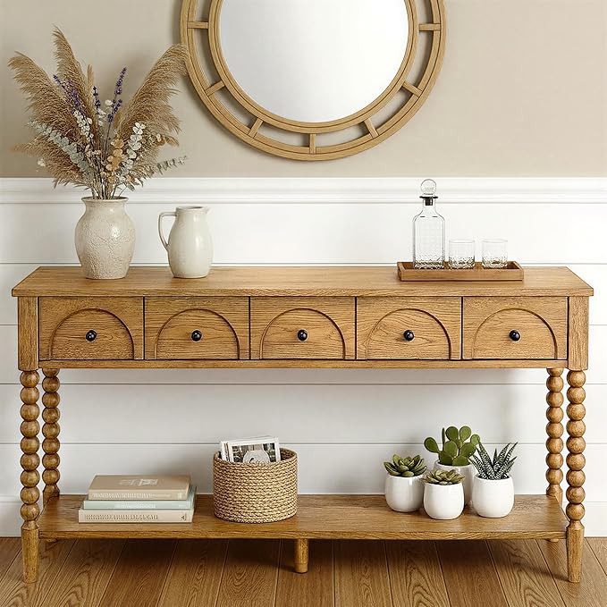 Pembroke 58” Cottage Sofa Console Table with Drawers & Lower Shelf Storage, Narrow Entryway Tab... | Amazon (US)