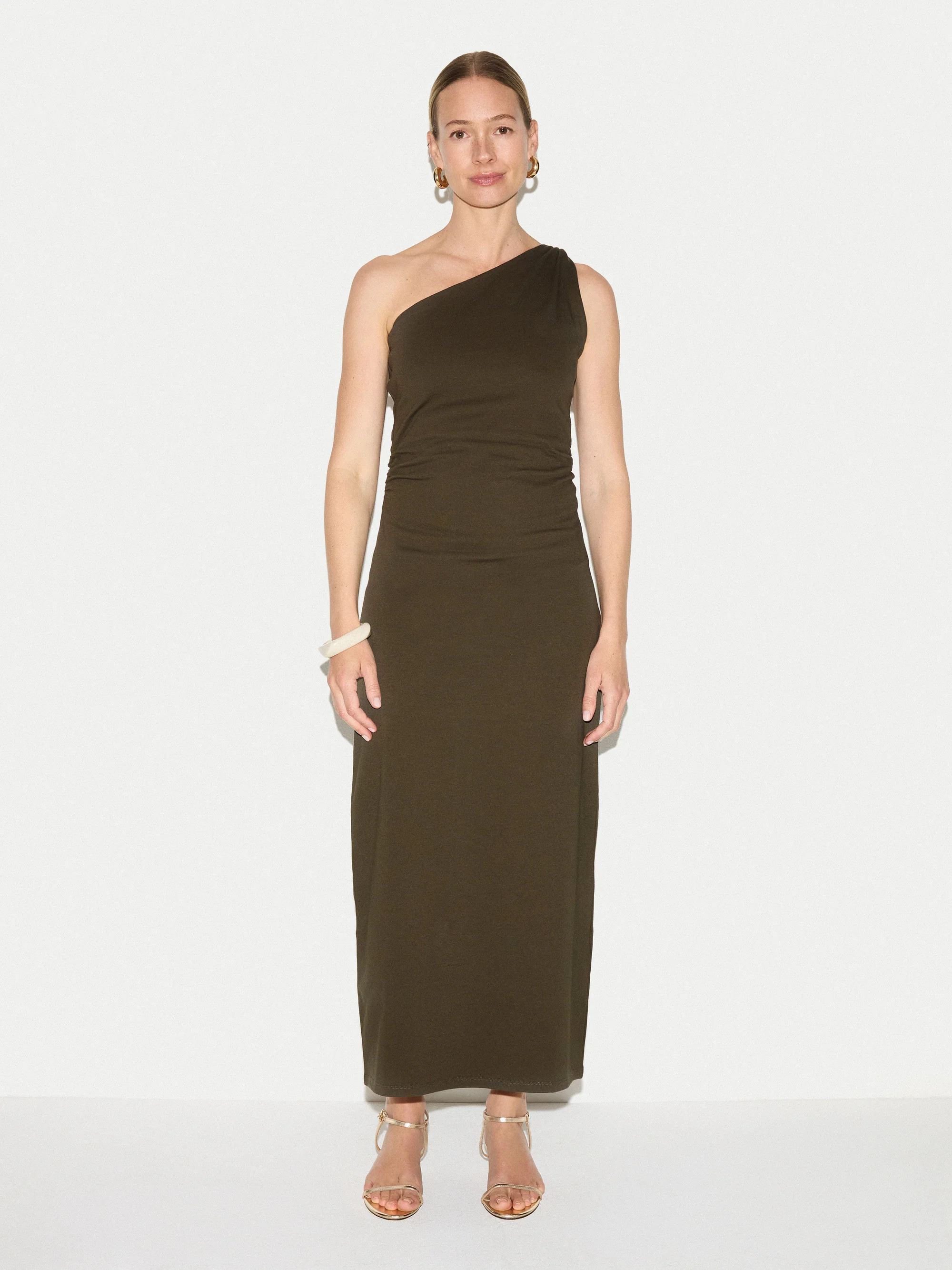 One Shoulder Jersey Dress | Khaki | Jigsaw (UK)