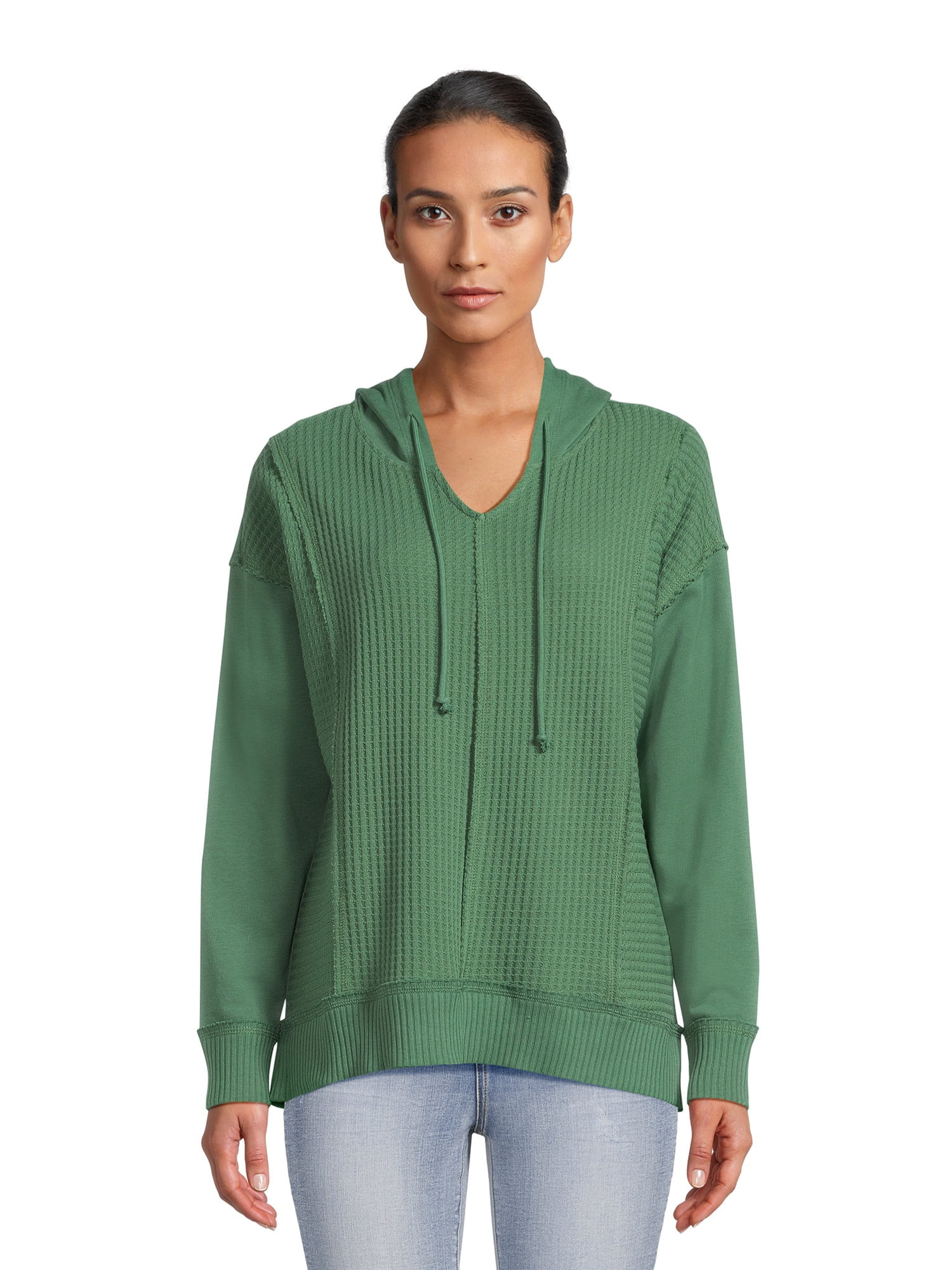 Time and Tru Women's Waffle Texture Hoodie, Sizes S-3XL | Walmart (US)