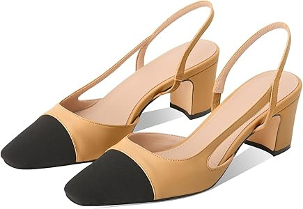 MIRAAZZURRA Women Sling Back Pumps Chunky Heels Sexy Splicing Round Toe Casual Wedding Shoes for ... | Amazon (US)