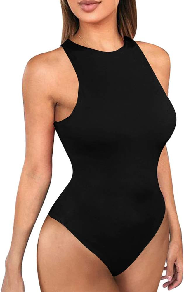 Women's Sexy High Neck Sleeveless Bodysuit Basic Top Bodysuit Jumpsuit | Amazon (US)