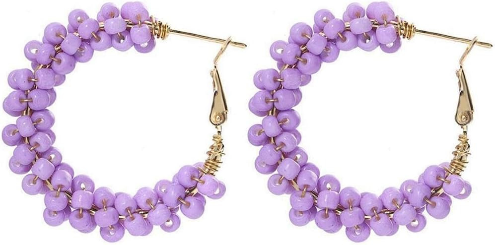 Colorful Beaded Earrings Boho Flower Hoop Earrings for Women | Amazon (US)