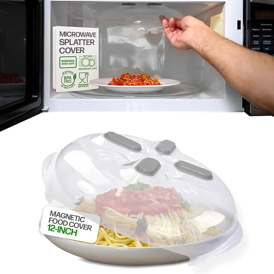 HOVER COVER Magnetic Splatter Cover, 12-Inch Clear BPA-Free Food Lid, Vented Plate Guard with Ste... | Amazon (US)