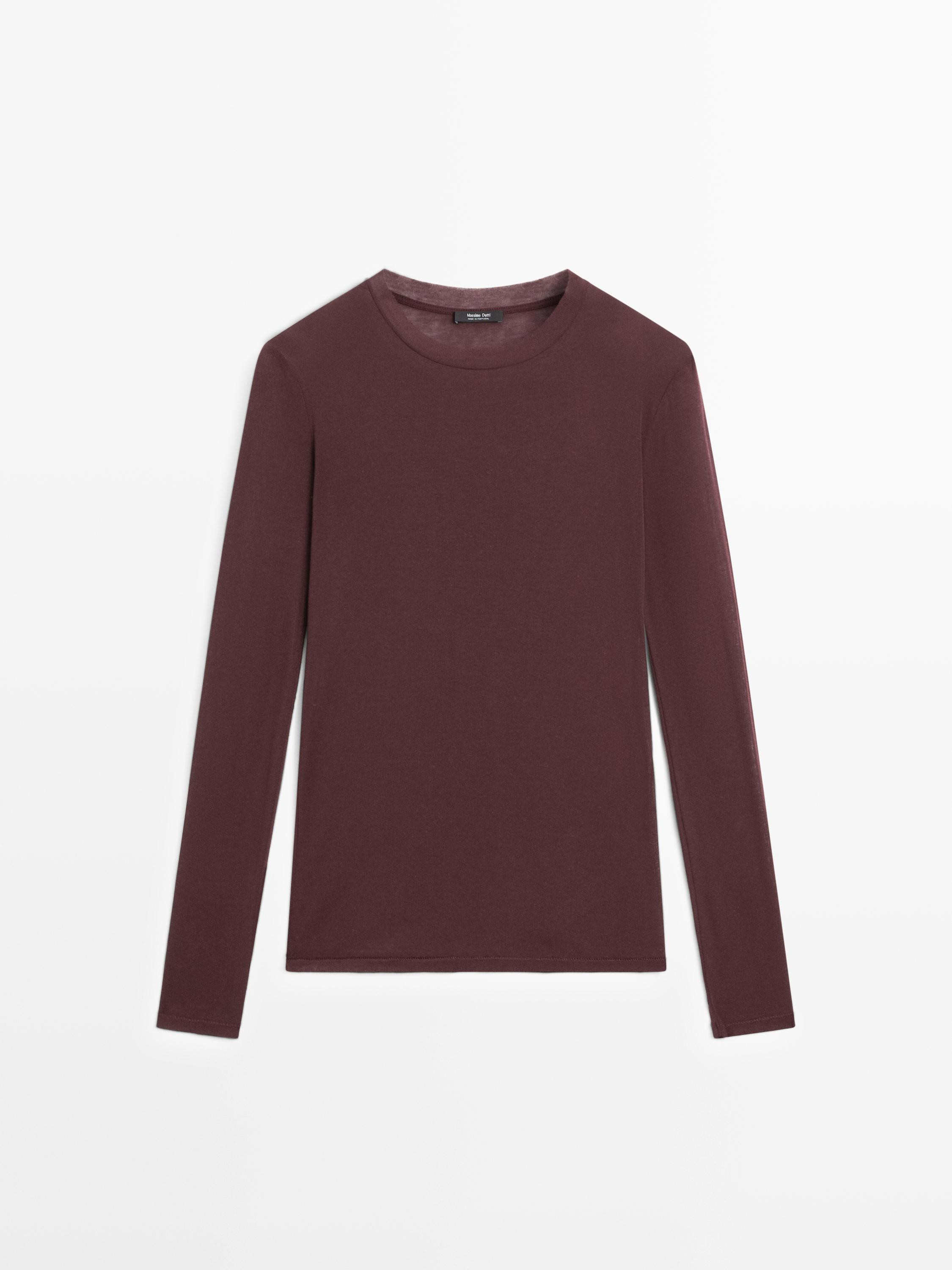 100% cotton semi-sheer T-shirt with collar detail | Massimo Dutti UK