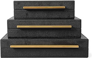 PETCTN Kingflux Faux Black Shagreen Leather Set of 3 Pcs Decorative Boxes, Storage Boxes Jewelry ... | Amazon (US)