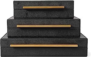 PETCTN Kingflux Faux Black Shagreen Leather Set of 3 Pcs Decorative Boxes, Storage Boxes Jewelry ... | Amazon (US)