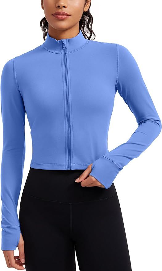 CRZ YOGA Womens Butterluxe Full Zip Cropped Workout Jackets Slim Fit Athletic Yoga Jacket with Th... | Amazon (US)