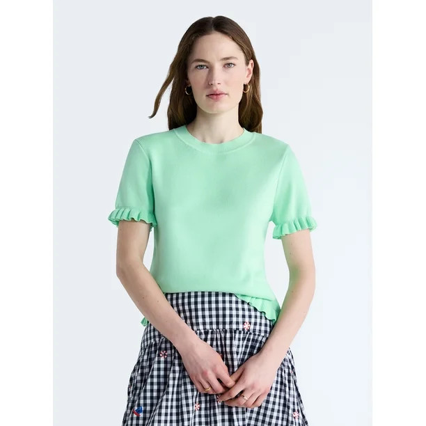 Free Assembly Women’s Ruffle Trim Sweater with Short Sleeves, Lightweight, Sizes XS-XXL - Walma... | Walmart (US)