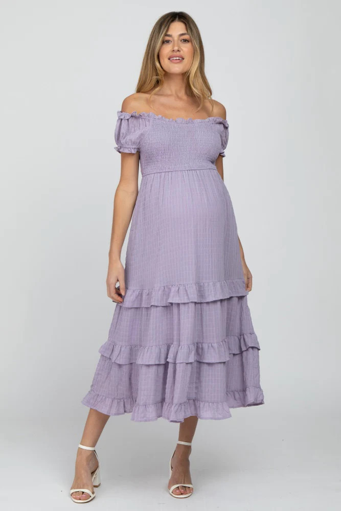 Lavender Smocked Ruffle Maternity Midi Dress | PinkBlush Maternity