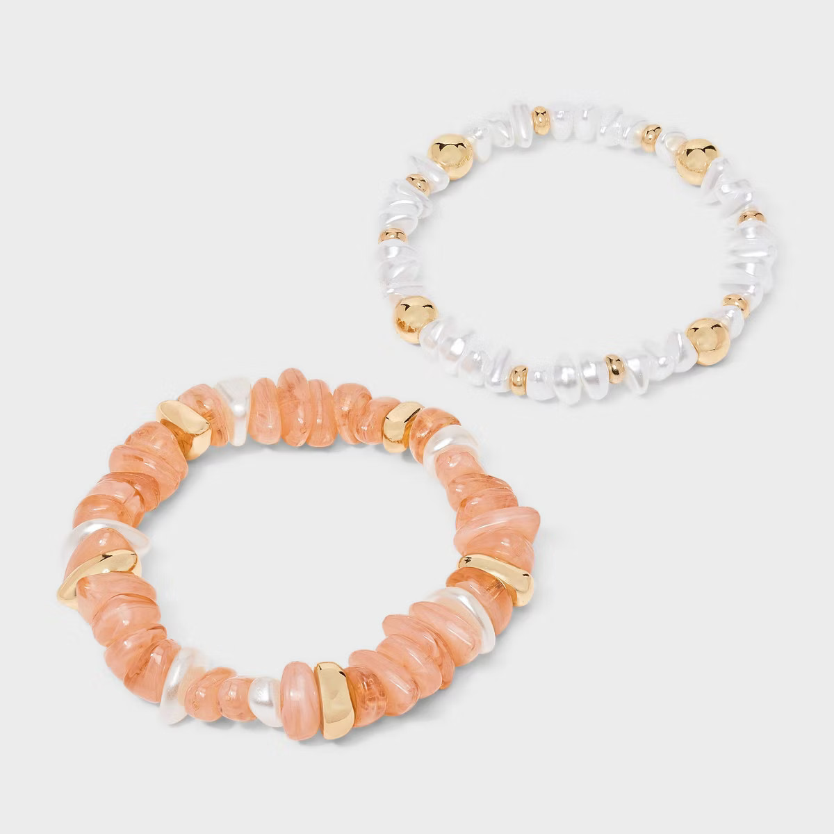 Beaded Stretch Bracelet 2pc - A New Day™ Peach/Gold | Target