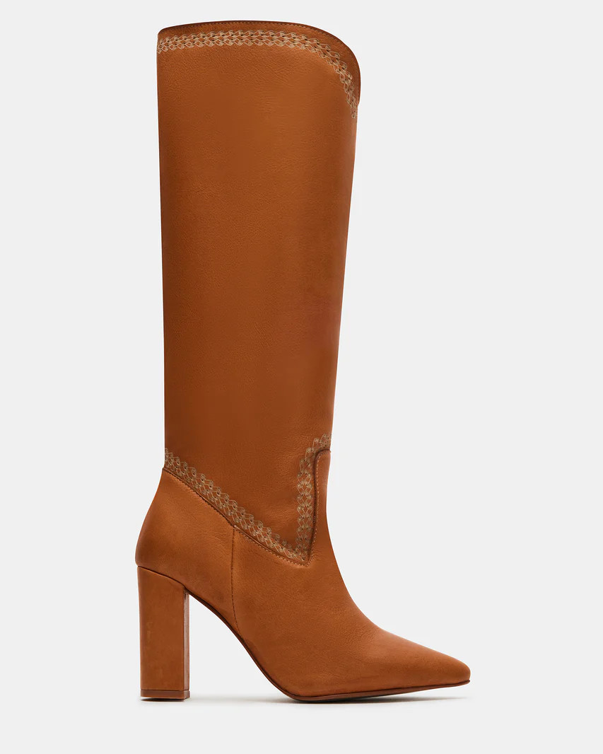 OCHRE Tan Leather Knee-High Western Boot | Women's Boots | Steve Madden (US)