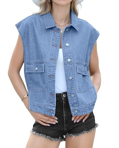 luvamia Women Vest Vest for Women Fashion Jackets for Women Womens Spring Jacket Denim Outfit for Women Blue Jean Vest Jean Jackets for Women Fashion Medium Blue Medium Fit Size 8 / Size 10 | Amazon (US)