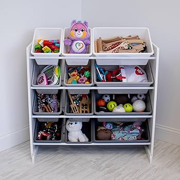 Humble Crew 12 Bin, White/Grey Gradient Ombre Toy Storage Organizer with Chalkboard, Eraser, and ... | Amazon (US)