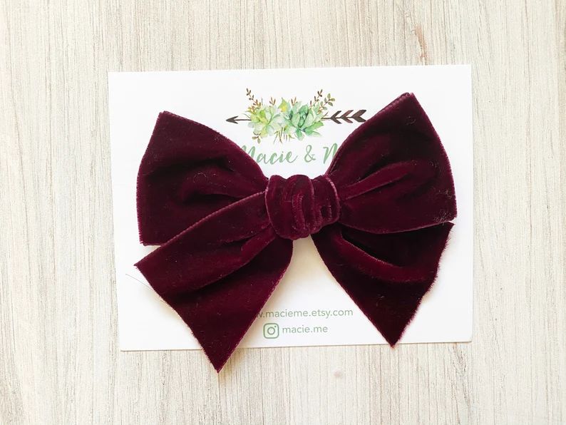 Burgundy Velvet Bow Oversized Bow Fall Bow Schoolgirl Bow Back to School Bow Fall Colors Bow - Et... | Etsy (US)